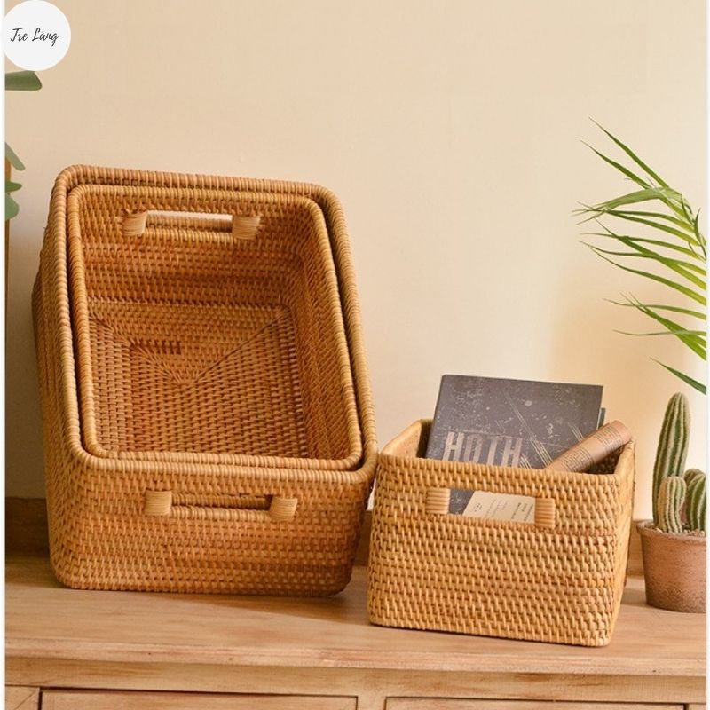Giỏ mây đựng đồ decor mây tre đựng quần áo thân thiện với môi trường handmade 100%