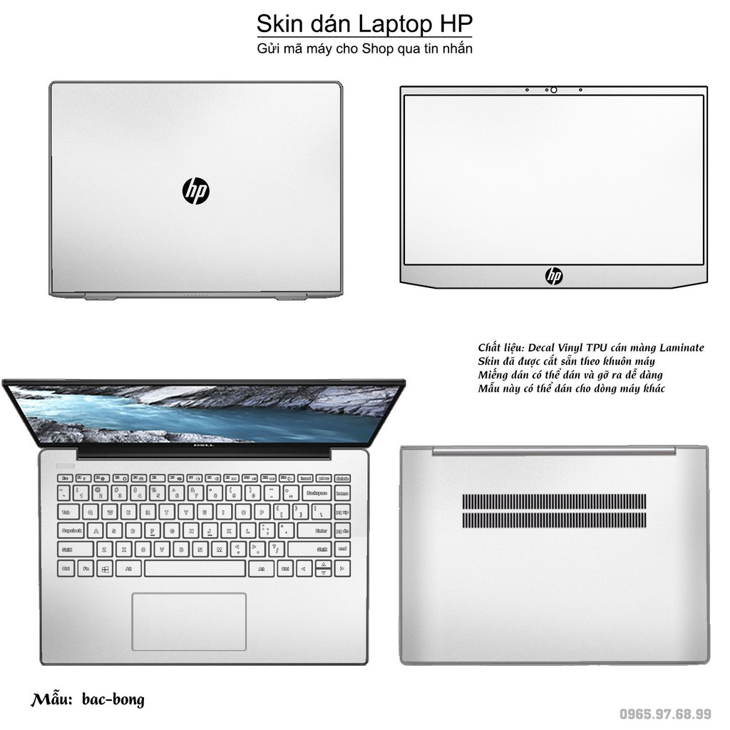 Skin dán Laptop HP màu bạc bóng (inbox mã máy cho Shop)