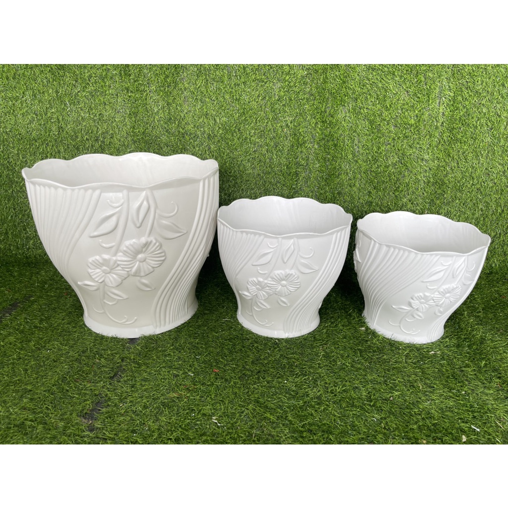 (24x21cm) Chậu nhựa cao cấp giả sứ Bông bèo size 2 để bàn siêu xinh, Chậu hoa cây cảnh họa tiết nổi