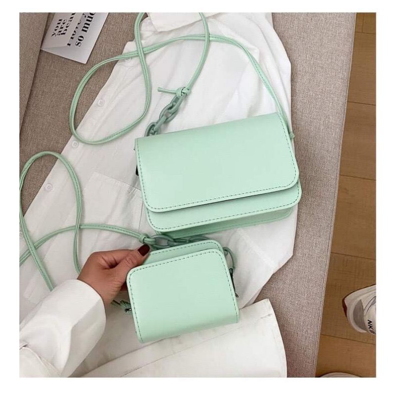 Túi đeo chéo Ulzzang Hàn Quốc chất da mềm màu trơn xanh mint, tím, trắng