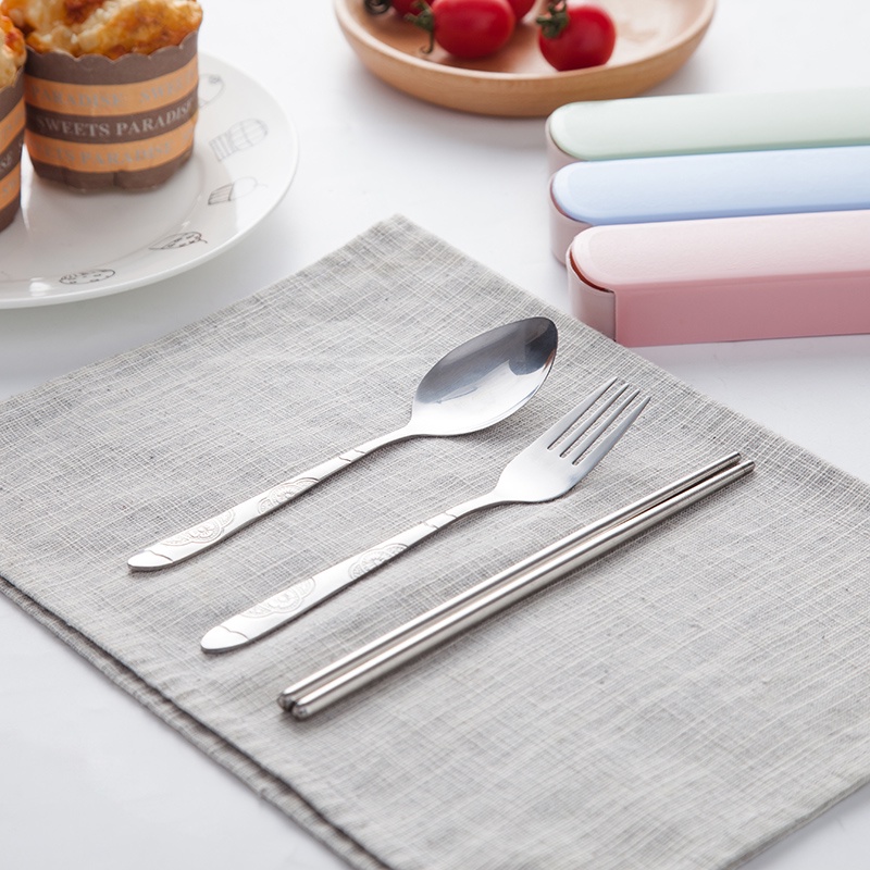 Bộ muỗng đũa nĩa Inox cá nhân cơm trưa văn phòng, dã ngoại tặng hộp đựng phủ bóng sang trọng