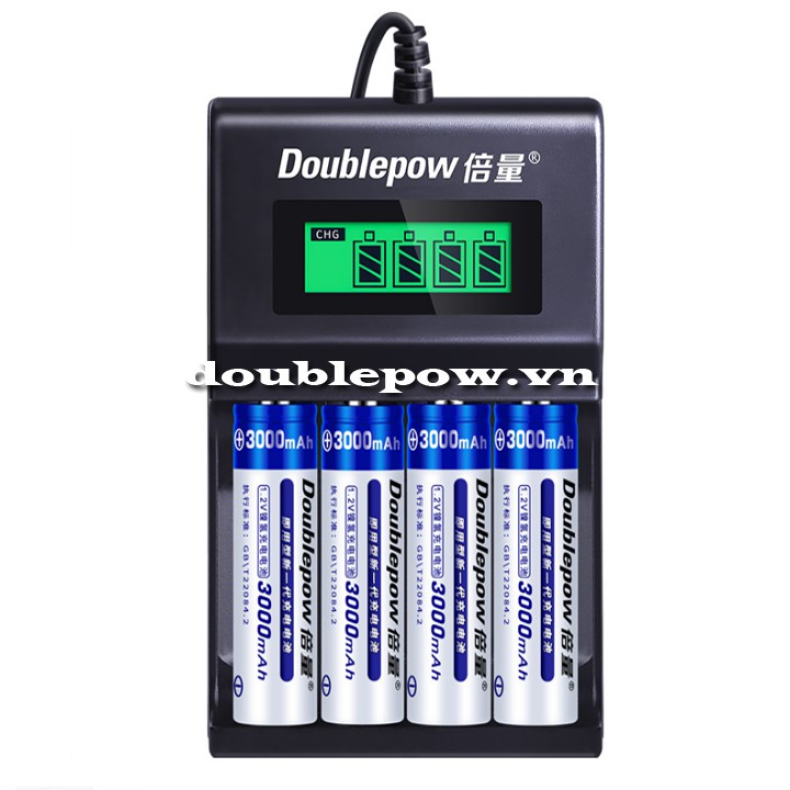 Combo sạc Doublepow DP-UK93B kèm 4 pin tiểu sạc dung lượng cao AA 3000mAh hàng chính hãng