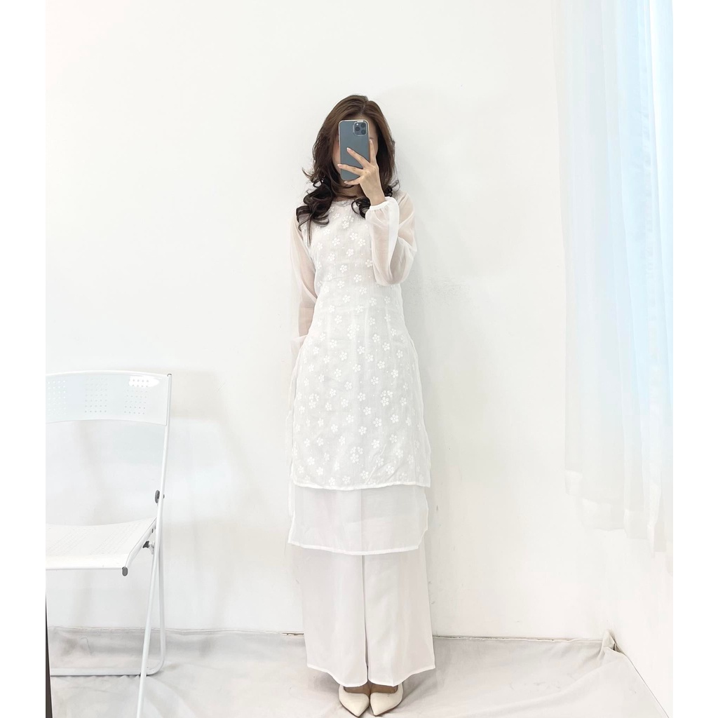 Set áo dài trắng hoa nổi Miho house