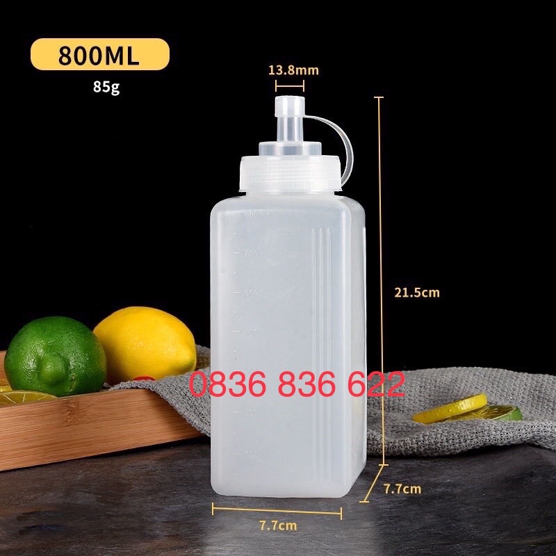 Chai nhựa đựng sốt/mứt có nắp. Dung tích400ml/ 600ml/800ml/1000ml - Dụng cụ pha chế tiện ích
