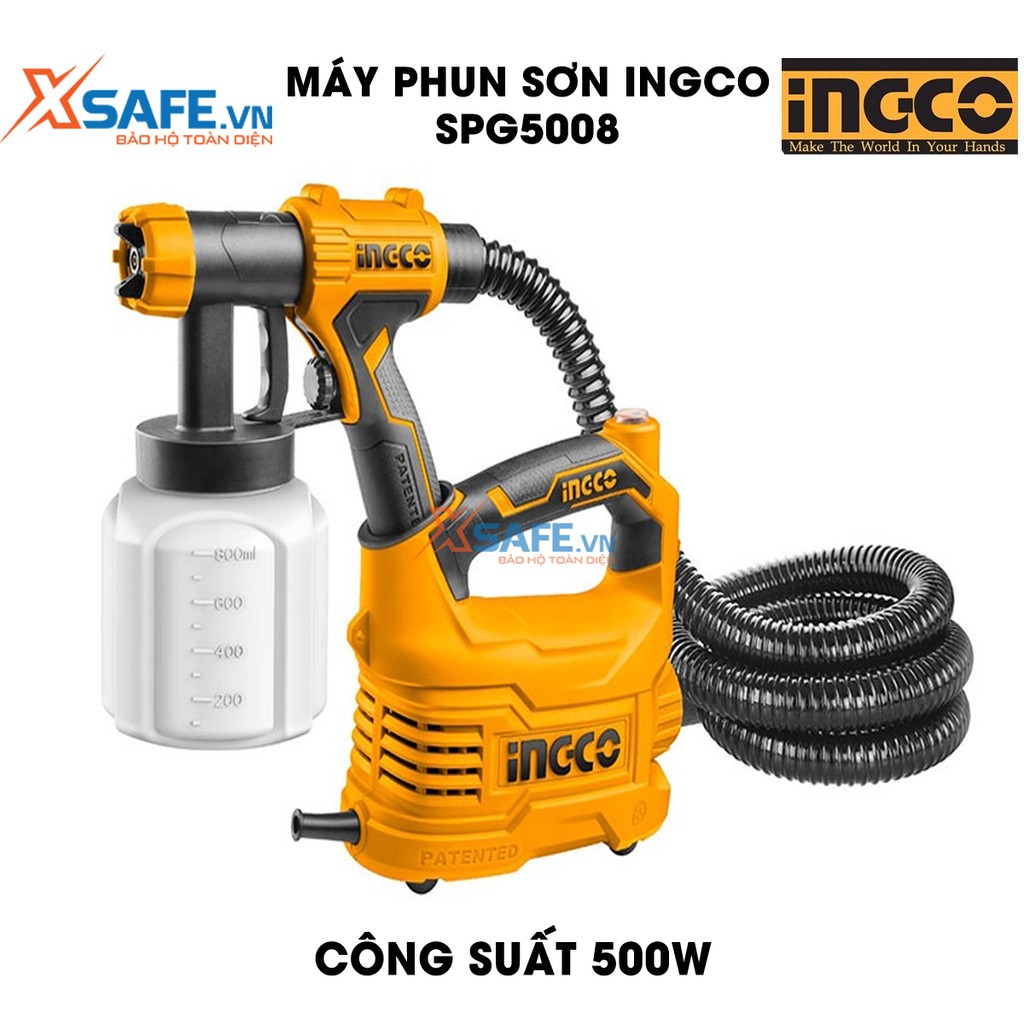 Máy phun sơn INGCO SPG5008 Kèm 1 tay cầm phụ và 1 bộ than Súng phun sơn cầm tay công suất 500W lưu lượng tối đa 850ml/ph