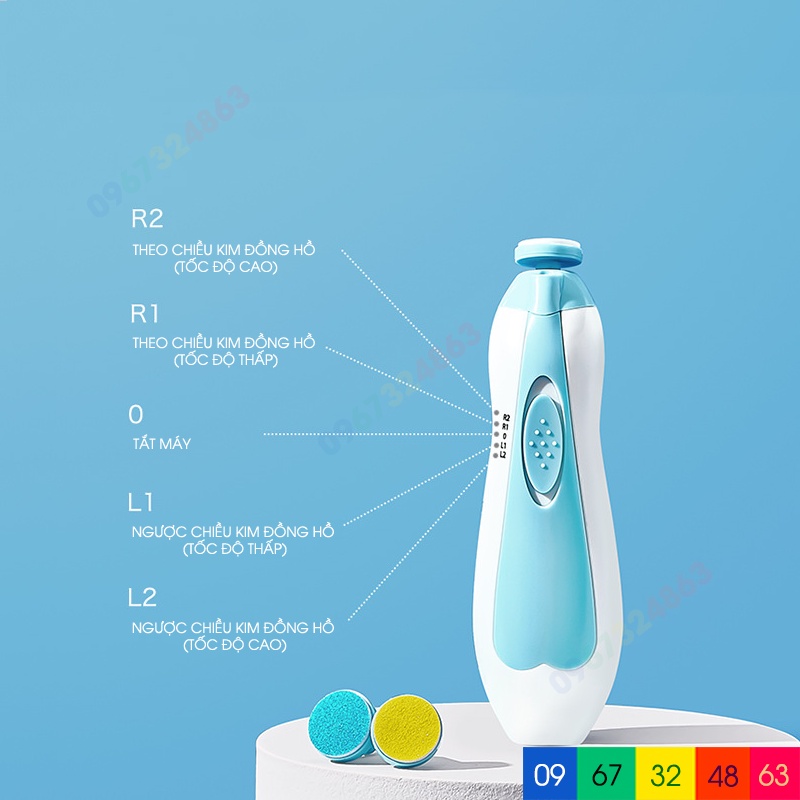 Máy mài móng, cắt móng tay chân cho bé chạy pin an toàn không gây tiếng ồn có 6 đầu thay dùng được cho cả gia đình