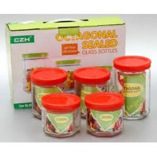 Bộ 5 lọ gia vị thủy tinh nắp nhựa