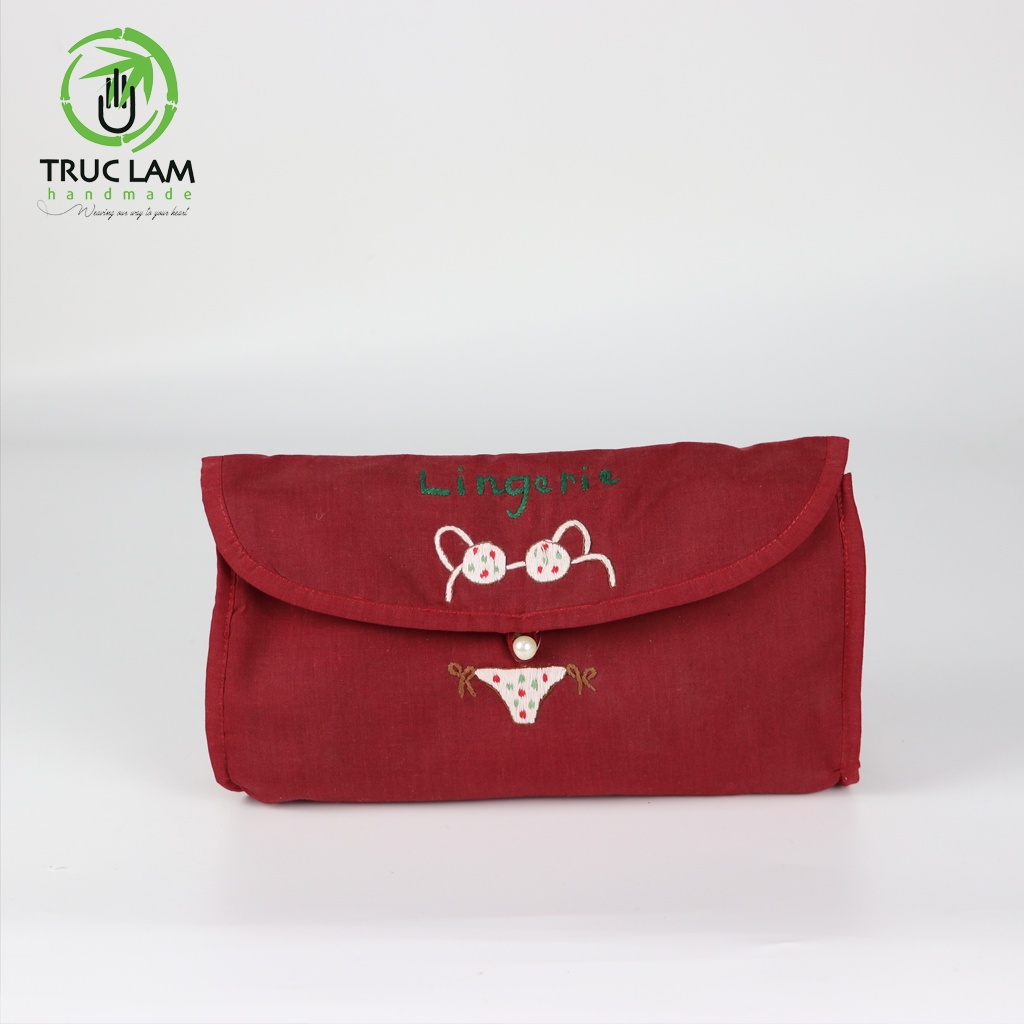 Ví Cầm Tay Nữ Túi Mỹ Phẩm Du Lịch Nắp Gập Họa Tiết Thêu Bikini Trúc Lâm Handmade