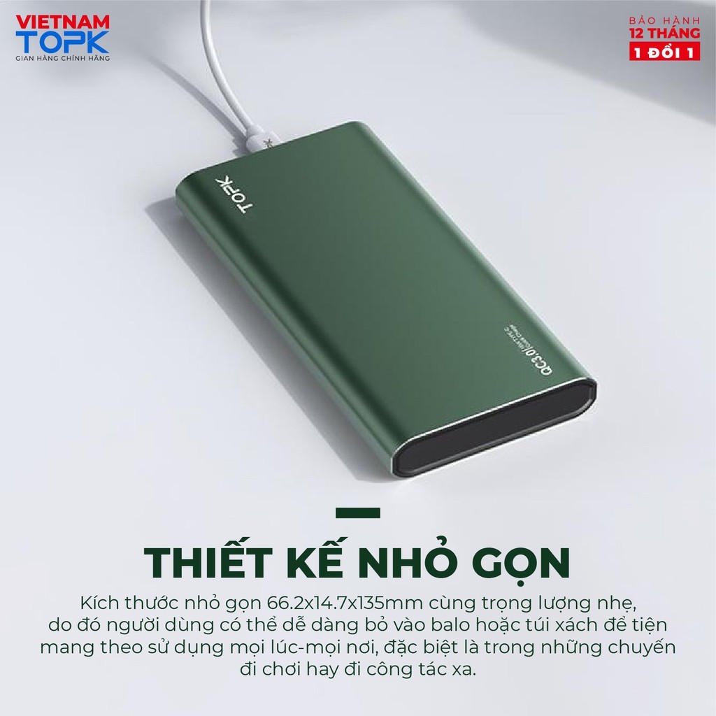 Sạc dự phòng 10000mAh TOPK I1006 - Đầu ra USB sạc ổn định - Màn hình LED