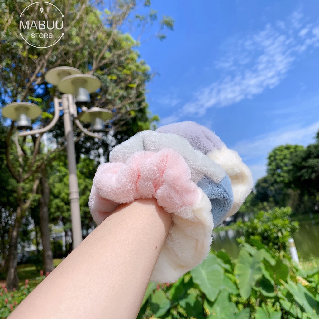[Mã FAMARAL1 giảm 10K đơn 50K]Dây buộc tóc scrunchies lông nhung phối màu siêu mềm mịn 2020