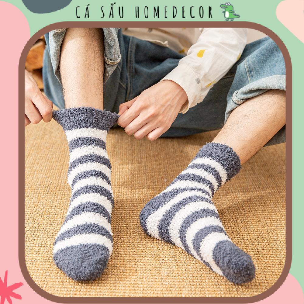 Tất Vớ Ngủ Giữ Ấm Chân Mùa Đông Sọc Ngang Vintage Cho Nam