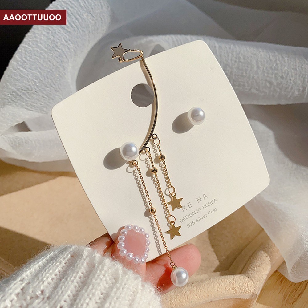 Đôi Khuyên Tai Dáng Dài Trang Trí Ngôi Sao Đính Ngọc Trai Thời Trang Cho Nữ