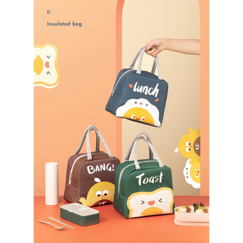 TÚI GIỮ NHIỆT LUNCH BANG ĐỰNG CƠM CÓ LỚP CÁCH NHIỆT, CHỐNG THẤM NƯỚC, HỌA TIẾT DỄ THƯƠNG BISMALL