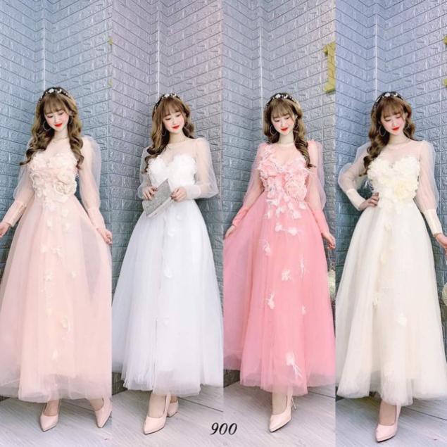 Đầm công chúa dự tiệc kết hoa nổi siêu xinh - size M/L ( có ảnh/video thật) MS202V