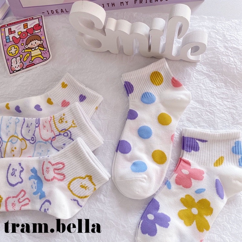 tất ngắn vớ nữ họa tiết nhiều màu sắc cầu vồng