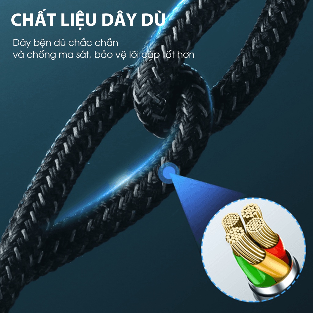 Cáp Sạc Nhanh Đa Năng 3 in 1 ROBOT RYT120 Dài 1.2m Dây Chống Rối Chính Hãng