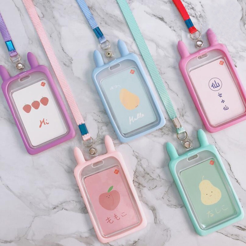 Bao Đựng Thẻ ID Bằng Silicon Họa Tiết Hoạt Hình Dễ Thương Kèm Dây Đeo Cổ Tiện Dụng