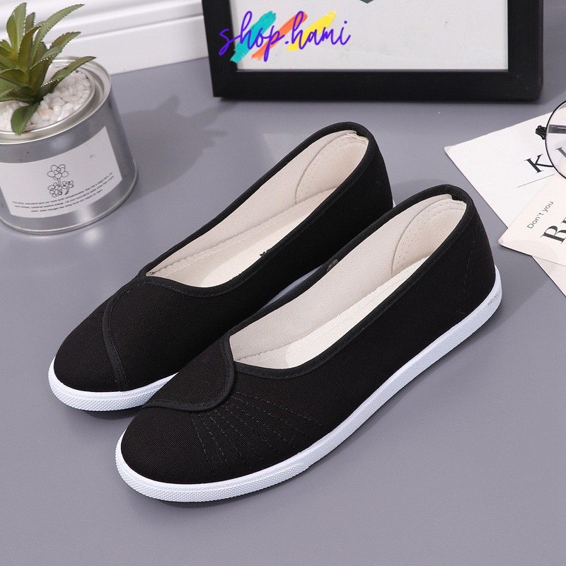 Giày Búp Bê Vải Nữ Đẹp 2021 Siêu Xinh Đế Bằng Mũi Tròn Mềm Mại Với Màu : Đen - Trắng Đủ size 35 -40 SHOP HAMI G34