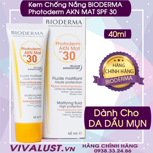 Kem Chống Nắng BIODERMA PHOTODERM AKN MAT SPF 30 (40ml) - Dành Cho Da Dầu Mụn