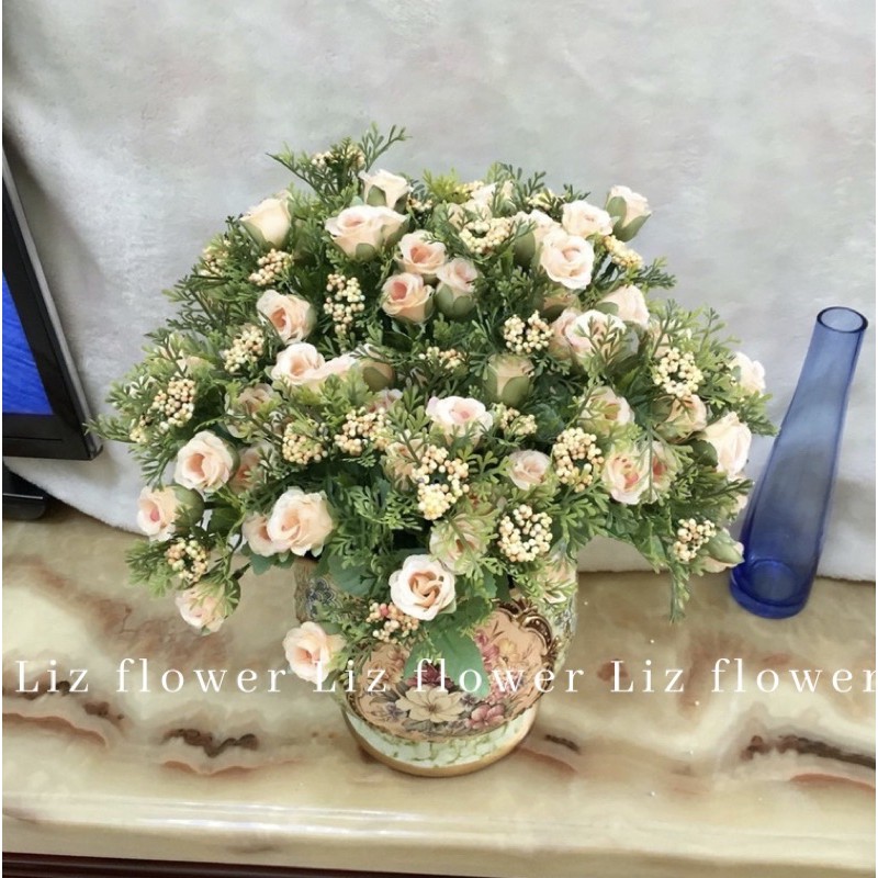 Hoa Giả, Chùm Hoa Hồng Nhí Giả Lụa trang trí nhà cửa Lizflower [B6-D2]