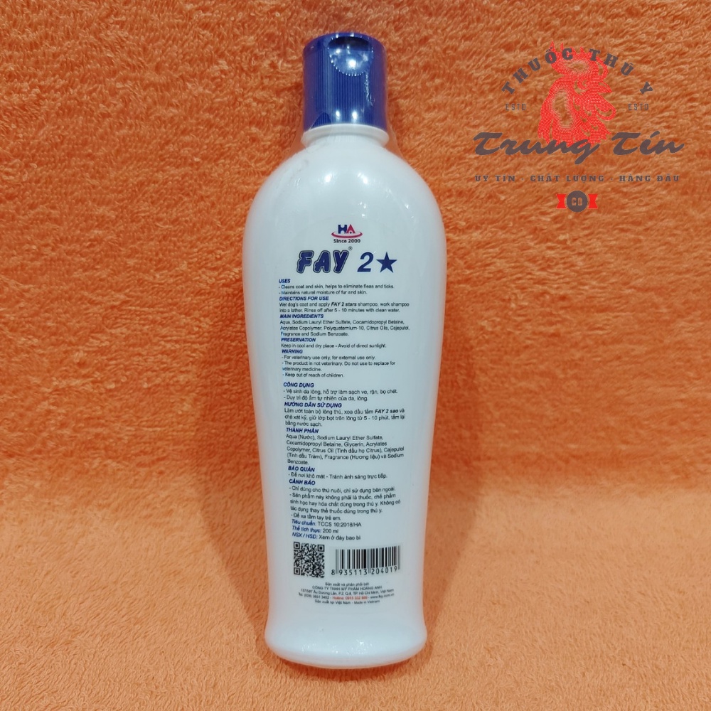 Dầu tắm chó mèo - Fay 2 sao - 1 chai / 200ml , xà bông tắm chó mèo