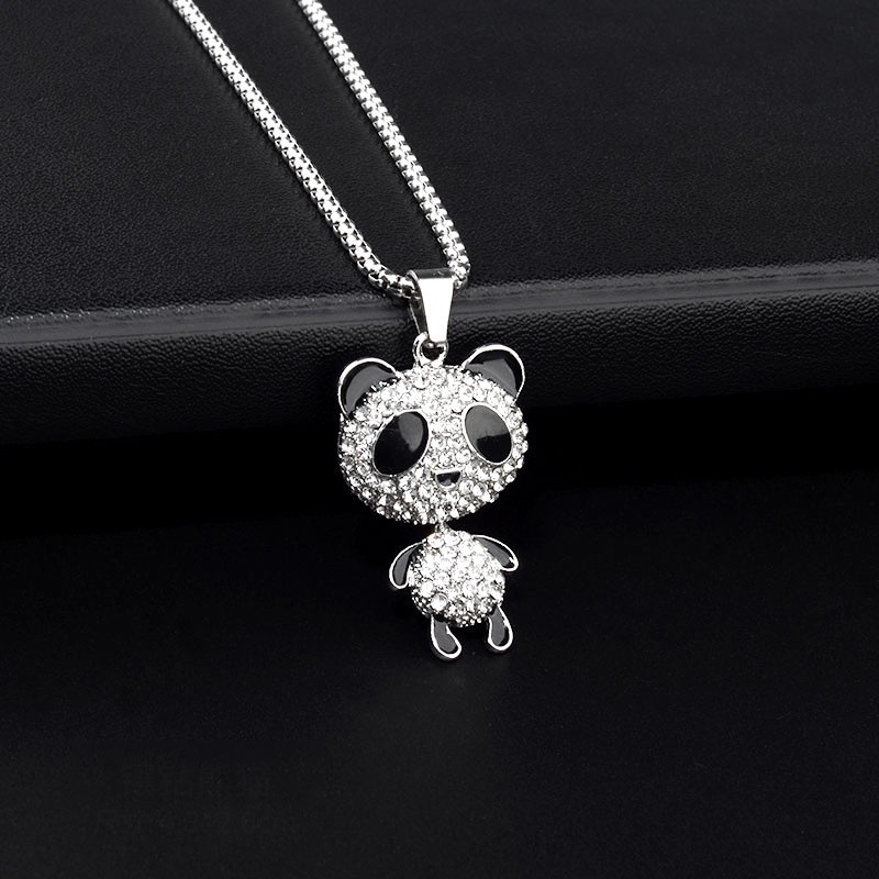 Vòng cổ inox XIAOBOACC mặt gấu trúc đính đá toàn diện phong cách hip hop - 60CM