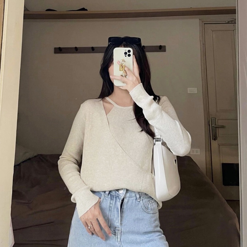 Áo len tăm dài tay cổ kiểu cách điệu Ulzzang (hàng QC) - Ảnh thật cạn chất 1000%