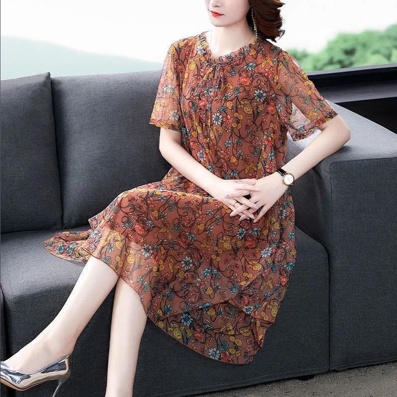 Đầm Voan Hoa Ngắn Tay Dáng Rộng size Lớn Xinh Xắn