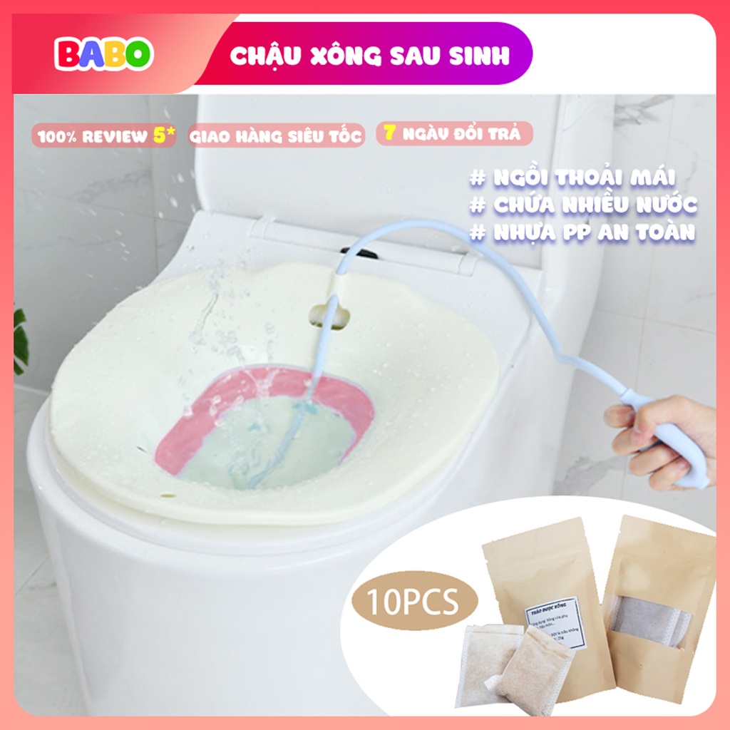 Combo Chậu Xông Vùng Kín Sau Sinh Gắn Bồn Cầu Gấp Gọn Tiện Lợi Kèm Vòi Bơm + Tặng Kèm Thảo Dược Xông