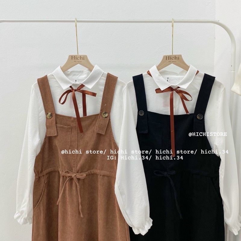 váy yếm nhung vintage rút eo ulzzang ẢNH THẬT VIDEO hichi | BigBuy360 - bigbuy360.vn