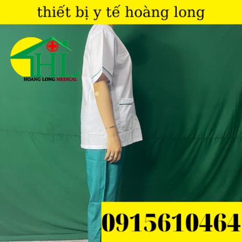 Bộ blouse cổ tim viền xanh lá cây nam nữ cộc tay - bộ scrubs kỹ thuật viên cho điều dưỡng, dược sỹ, y tá, bác sĩ
