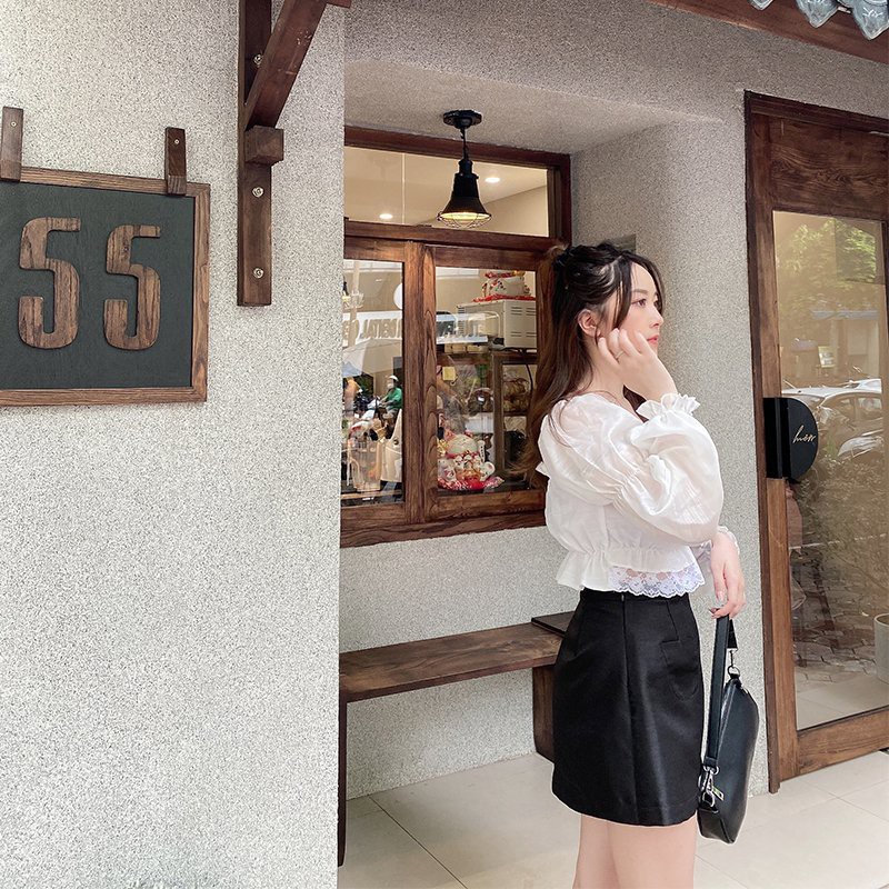 Chân váy tafta chữ A 2 túi trước đen tingoan sài gòn BADDIE SKIRT/BL