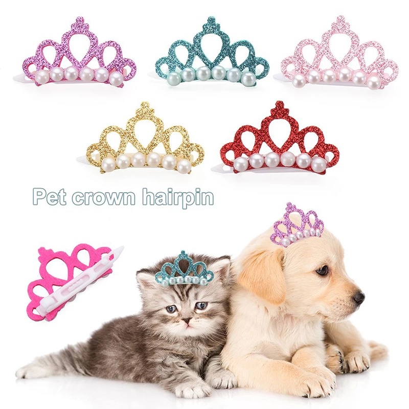 1 Kẹp Tóc Hình Vương Miện Đính Đá Ngọc Trai Giả Dễ Thương Cho Thú Cưng