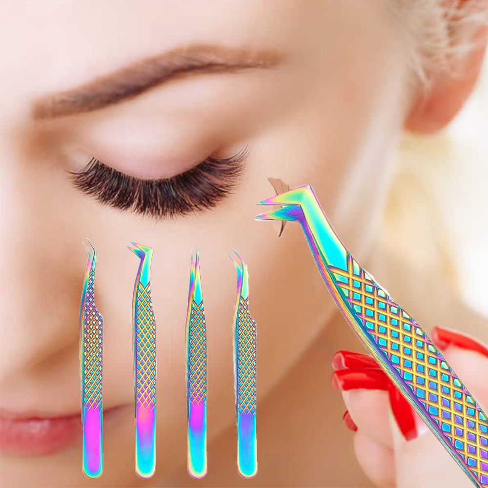 Nhíp Cong/ Thẳng Bằng Thép Không Gỉ Màu Cầu Vồng 45/ 90 Độ Dùng Nối Mi Trang Điểm Mắt