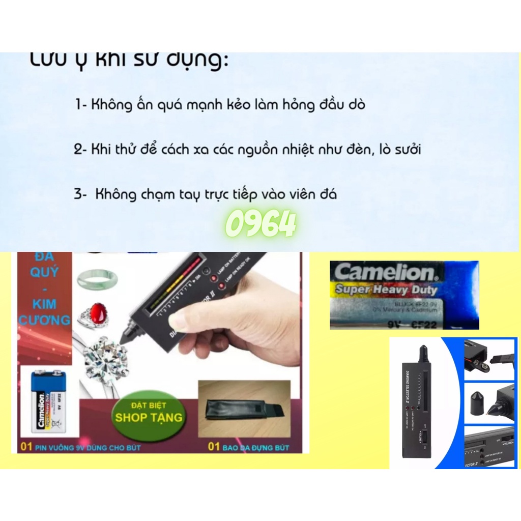 Bút thử  Đá Quý, Kim Cương  tặng kèm pin 9v Camelion dung lượng cao.