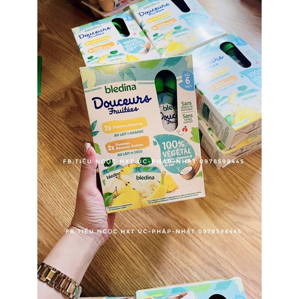 Sữa chua Bledina Douceurs hạnh nhân/dừa cho bé dị ứng đạm bò từ 6M túi vặn 90g