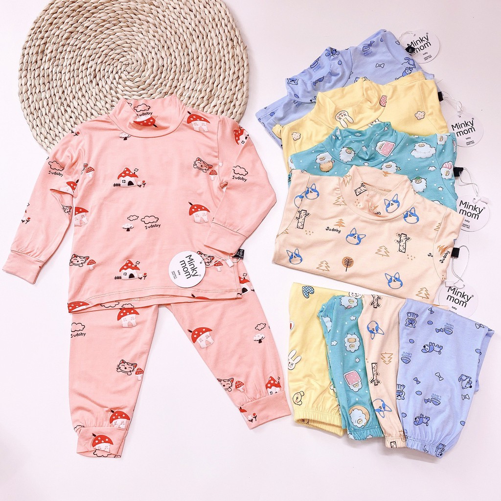 (SALE) BỘ DÀI TAY THUN LẠNH MINKY MOM CAO CỔ CHO BÉ (7-19KG)