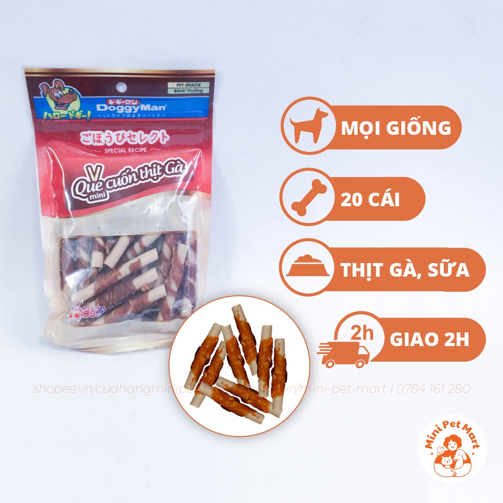 Que cuốn thịt gà mini DOGGYMAN (20 cái) - snack, bánh thưởng cho chó