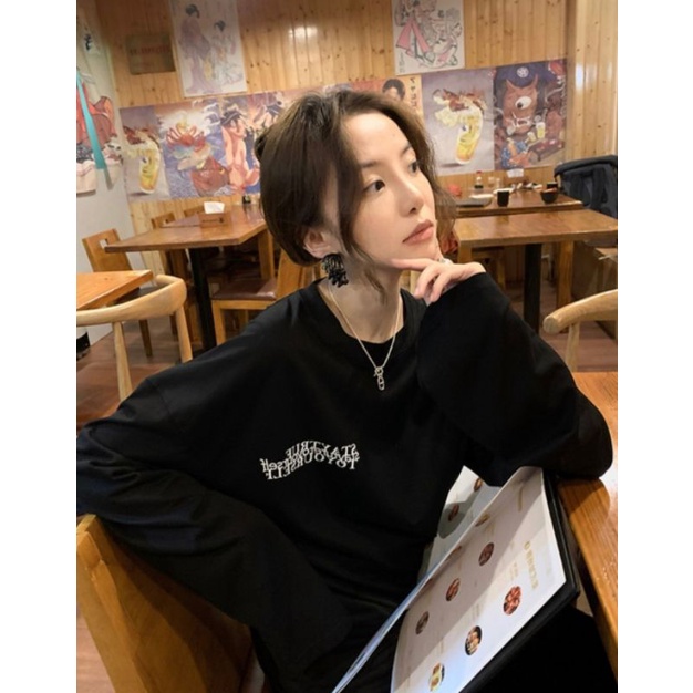 Áo thun dài tay form rộng unisex in hình STAYTRUE