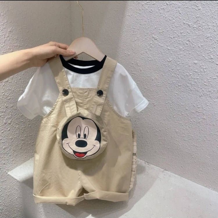 Bộ Áo Thun Ngắn Tay + Quần Yếm Phong Cách Phương Tây Thời Trang Mùa Hè Cho Bé Trai