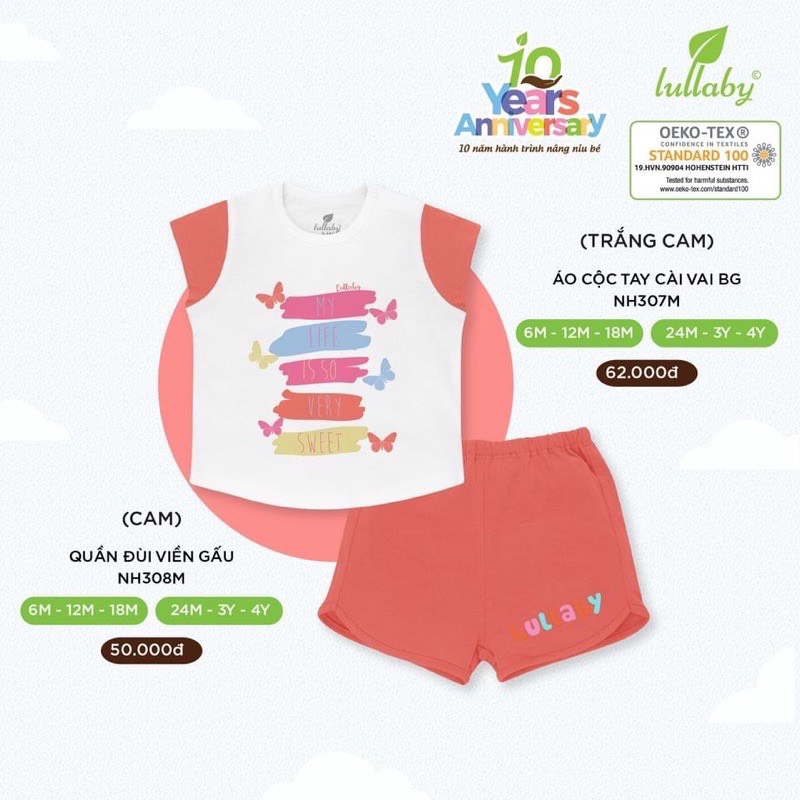 Bộ cộc tay cài vai bé gái Lullaby (Sz 6m-4y) Nh641