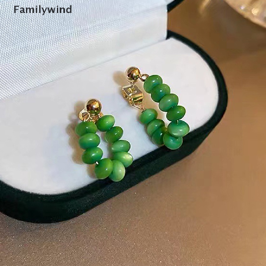 Khuyên Tai Lủng Lẳng Đính Đá Mắt Mèo Màu Xanh Lá Thời Trang Cho Nữ