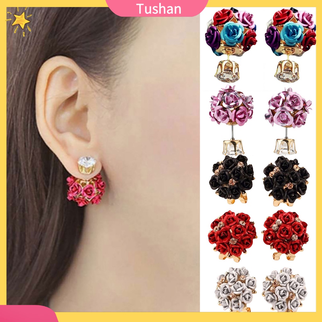 Đôi khuyên tai hình hoa hồng đính đá thời trang cho nữ