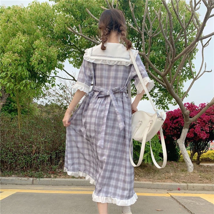 Đầm Midi Tay Ngắn Dáng Rộng Cổ Thủy Thủ Phong Cách Hàn Quốc Thời Trang Mùa Hè Xinh Xắn Cho Nữ