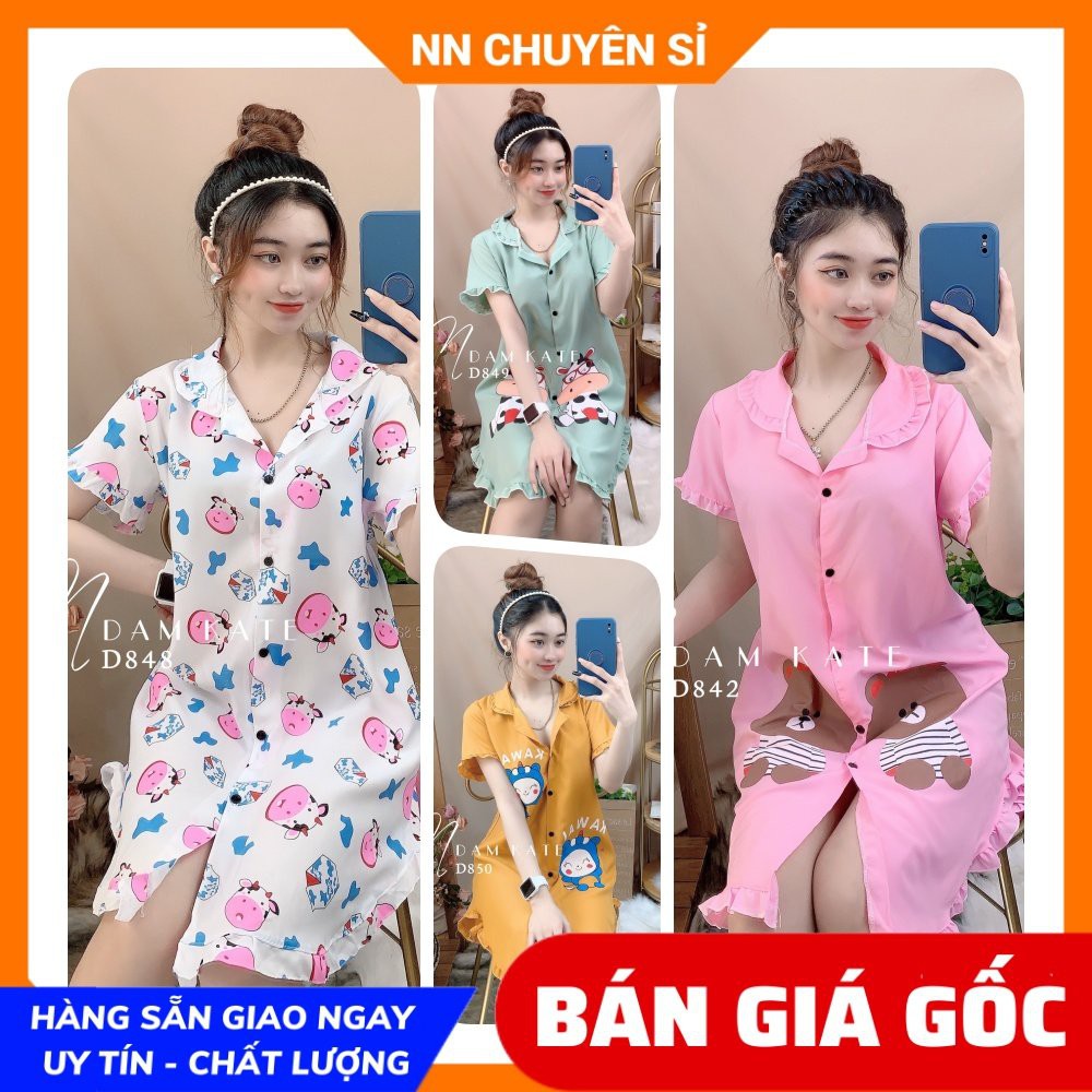 Đầm nữ Đầm nữ dài Vải kate mềm mịn mát in hoạt hình hoa tiết dễ thương