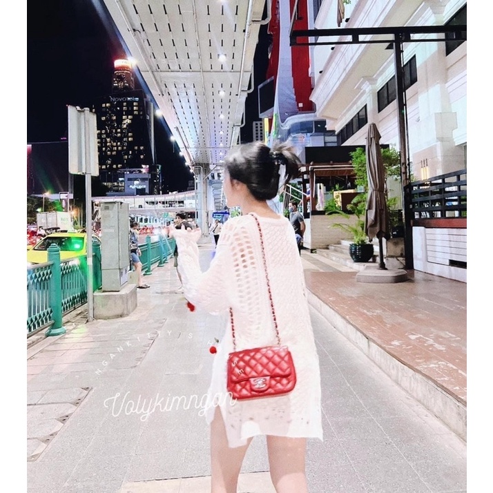 Áo Len Lưới Quả Cherry Dáng Len Dài Chùm Mông,Phiên Bản Mới