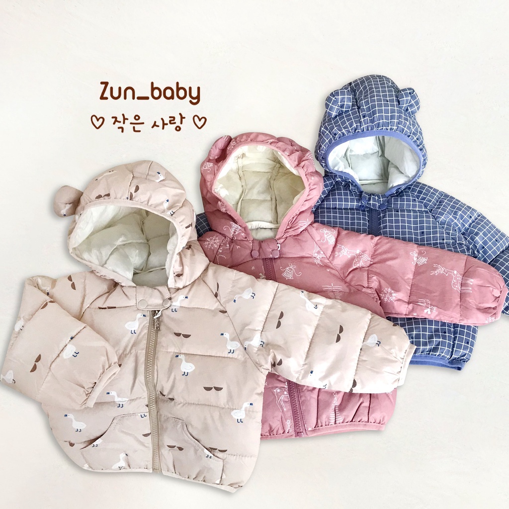 Áo Phao Cho Bé Tai Gấu Chất Siêu Nhẹ Siêu Ấm, Kiểu Dáng Basic Áo Khoác Mùa Đông Cho Bé Trai Bé Gái - Zunbaby - Z03
