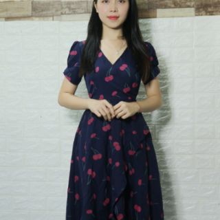 Đầm cherry xanh đen form dài( Kèm ảnh thật)