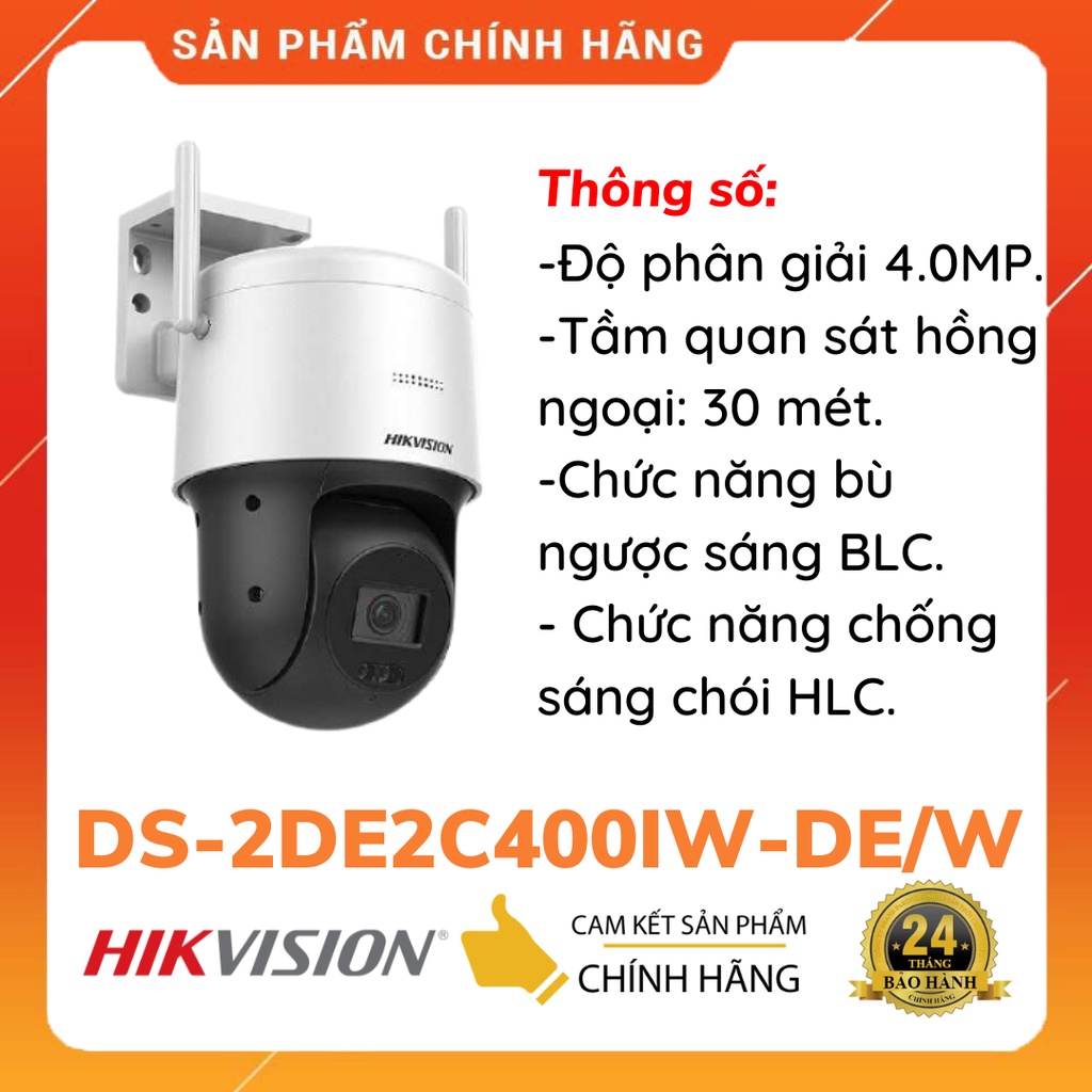 Camera IP Speed Dome hồng ngoại Wifi 4.0 Megapixel HIKVISION DS-2DE2C400IW-DE/W