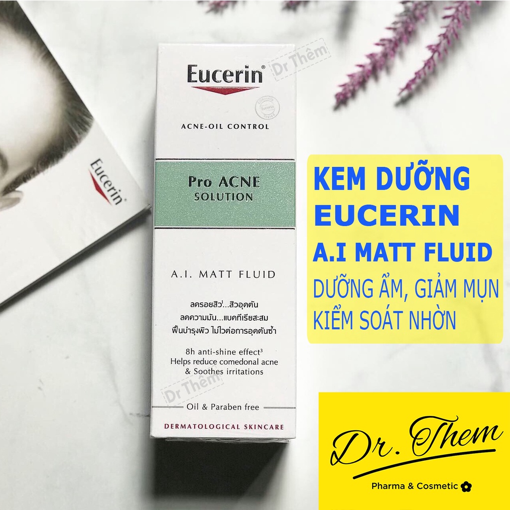 Kem Dưỡng Kiểm Soát Nhờn Ngừa Mụn Eucerin Pro Acne Solution A.I Matt Fluid 50ml - ProAcne AI Mattifying